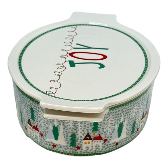 Graces Bake Shop JOY Oven Safe Oval Casserole Lidded Baker Christmas Village - Picture 4 of 12